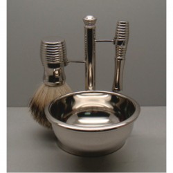 Comoy 3096 Badger Shave Set Nickel with Bowl