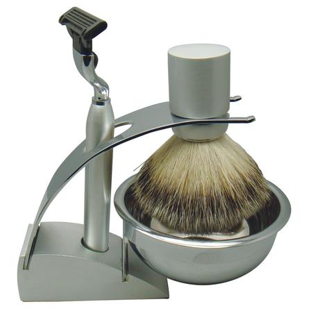 Comoy 3083 Badger Shave Set Silver with Bowl