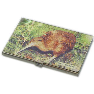 Card Holder High Polish Chrome Metal  with Kiwi Image II