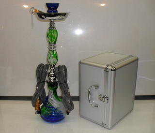 Shisha Pipe 2 Hose with Glass Stem and Aluminium Carry Case