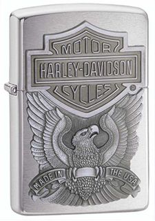Zippo  Brushed Chrome Harley Davidson Embossed on Pewter Chip