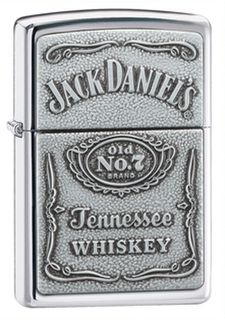 Zippo High Polish Chrome Jack Daniels Label Embossed on Pewter Chip