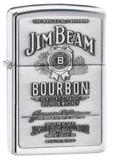 Zippo High Polish Chrome Jim Beam Label Embossed on Pewter Chip