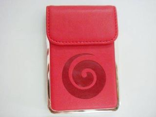 Card Holder Metal Red Leatherette Embossed Koru