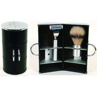 Comoy 3044 Black Shave Brush & Razor Travel Set
