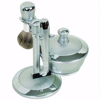 Comoy WG Shave Set Silver/Chrome with Bowl and Mirrored Lid