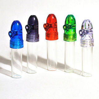 Acrylic Snuff Dispensers Coloured Top (Long Glass Storage Bottle)