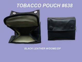 Tobacco Pouch Black Leather Small with Concertina-Style Wide Pouch