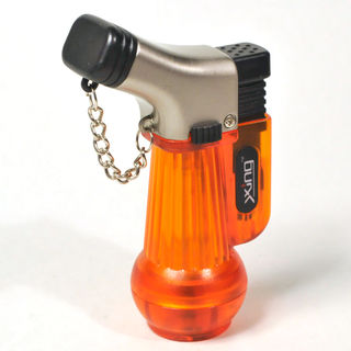 Gas Lighter Xing Brand Double Jet - Snouted in Satin Chrome with Orange and Black Acrylic