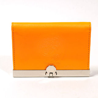 Card Holder Orange Leatherette with 3 Compartments and Embossed Koru