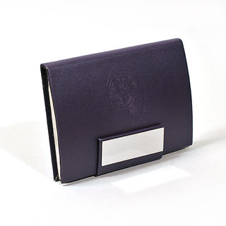 Card Holder Chrome Metal Deep Purple Leatherette with Embossed Koru