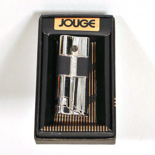 Gas Lighter Jouge Brand Single Jet - High Polish Chrome Body with Black Leatherette and Bling Band