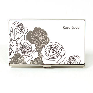 Card Holder High Polish Chrome Metal with Roses Outline