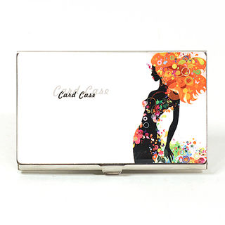 Card Holder High Polish Chrome Metal with Coloured Image of a Girl