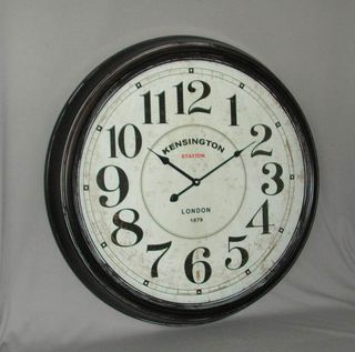 Kensington Clock  In Black Distressed-Paint Metal With Glass (62cm Diameter)
