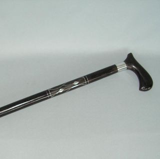 Walking Stick (One Piece) - Black J-Shape Handle With Metal-Inlaid Shaft (930mm Long)