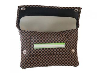Tobacco Pouch Brown/Black Checked Leather Double Black Stud Tapered