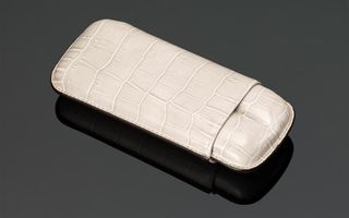 Crocodile Skin Print Leather Cigar Case (2 Sticks) - Cream