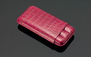 Crocodile Skin Print Leather Cigar Case (3 Sticks) - Red