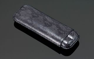 Lizard Skin Print Leather Cigar Case - Dark Grey