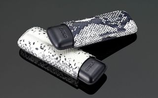 Snake Skin Print Leather Cigar Case (2 Sticks) - White on Black