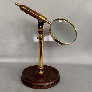 Brass and Wood Magnifying Glass on a Stand