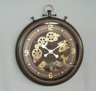 Wall Clock with Moving Gears in Bronze - Fob Watch Style (28 X 39 cm)