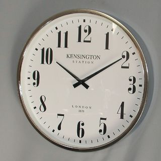Reproduction Wall Clock - Kensington Station - London 1879 - Chrome Metal Frame with White Face (39 cm Diameter)