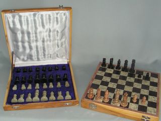 Soapstone Chess Set in 30 cm Folding Wooden Case