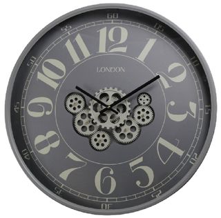 Wall Clock Anodised Silver  Gears (60 cm Diameter)
