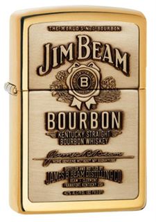 Zippo High Polish Brass Jim Beam Full Label on Brass Chip