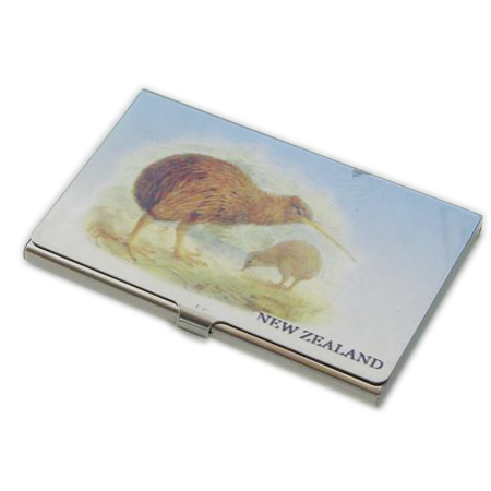 Card Holder High Polish Chrome Metal with Kiwi Image I