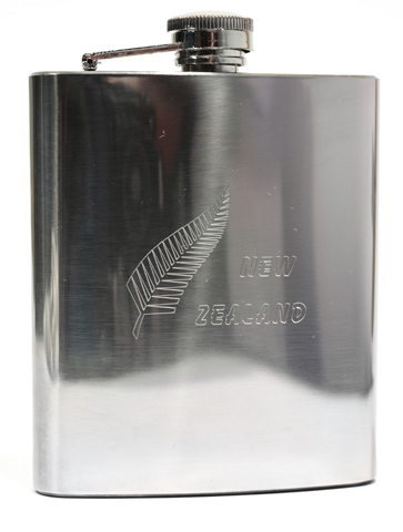 Hip Flask Brushed Chrome Engraved 'New Zealand/Fern'