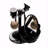 Comoy WG Shave Set Black/Chrome With Bowl And Mirror