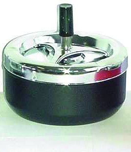 Spinning Ashtray Chrome (Large Round) Black Base - 13cm Diameter