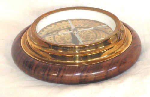 Brass Replica Compass in Wood Base (140mm Diameter)