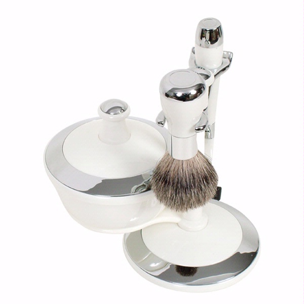 Comoy WG Shave Set White/Chrome with Bowl and Mirrored Lid