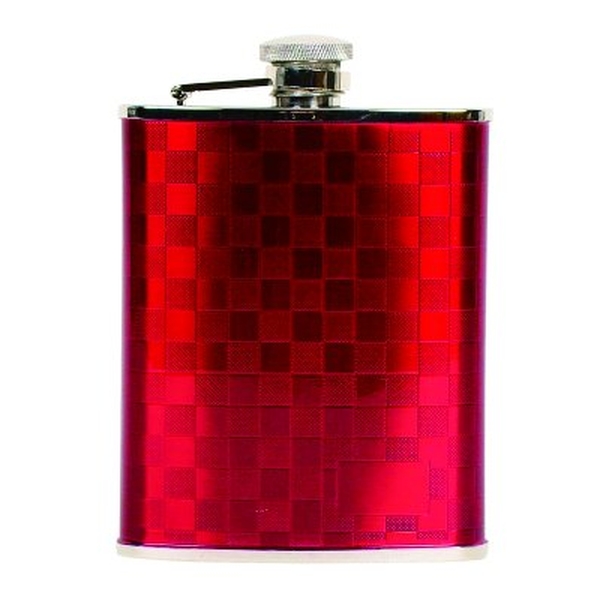 Hip Flask Coyote Polished Chrome Red Chequerboard 6oz