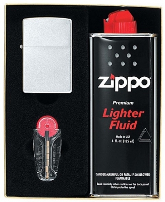 Zippo Satin Chrome Gift Pack