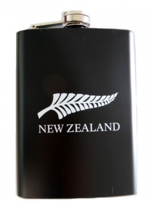 Hip Flask Stainless Steel N.Z. Fern Black Lacquer 7oz