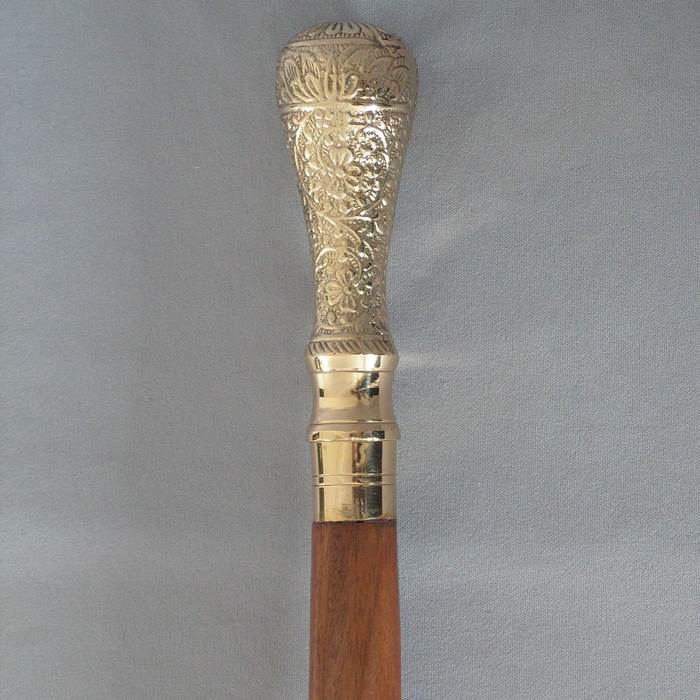Walking Stick (One Piece) - Engraved Brass Handle (Knob)