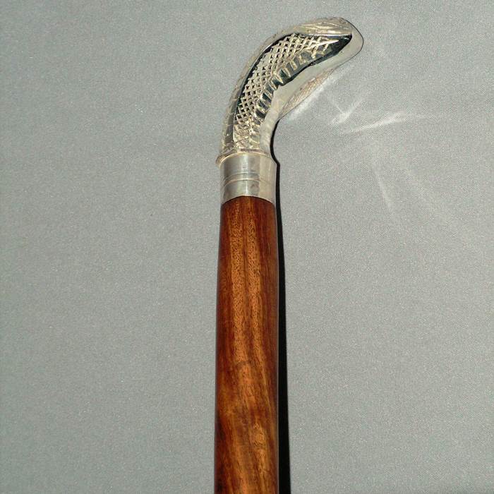 Walking Stick (One Piece) - Engraved Silver Handle (Cobra)