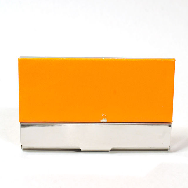 Card Holder Chrome Metal and Orange Leatherette