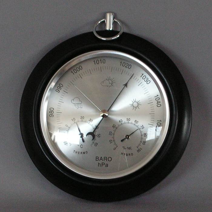 Single Dial Barometer with Thermometer & Hygrometer (Black Stain)