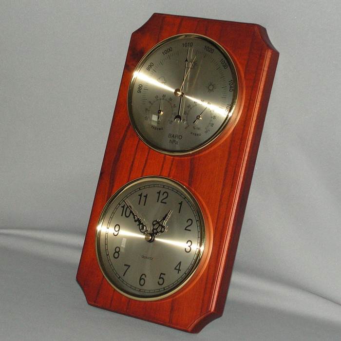 Barometer/Hygrometer/Thermometer and Clock (Mahogany Stain)