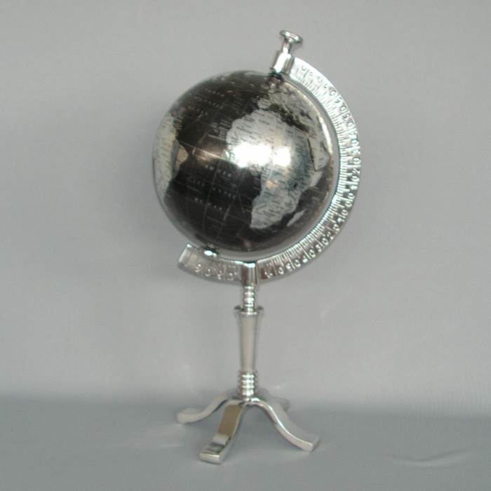 Rotating Nickel-Plated Globe in Nickel-Plated Stand (42cm High)