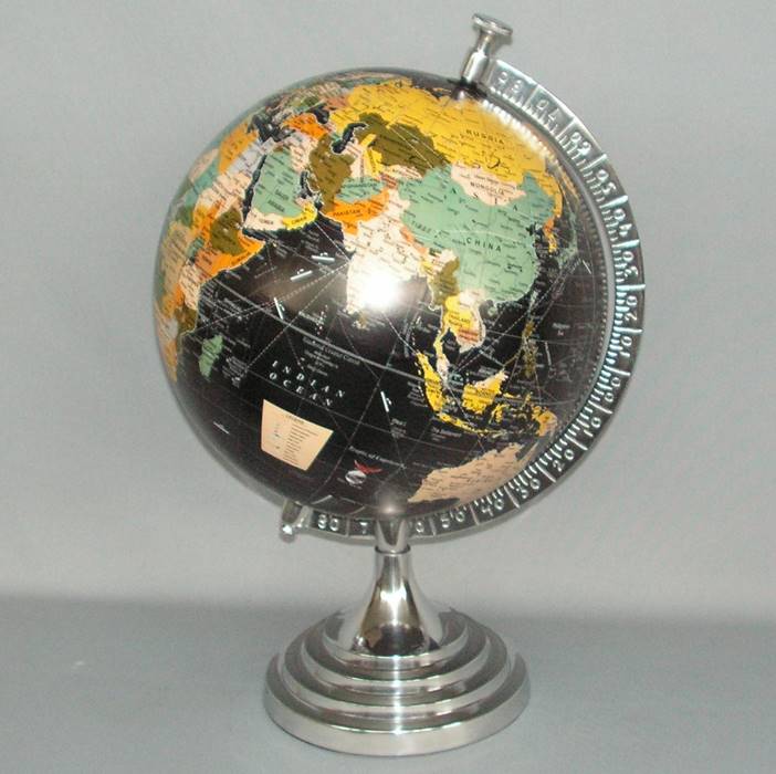 Rotating Coloured Globe in Cast Aluminium Stand (50cm High)