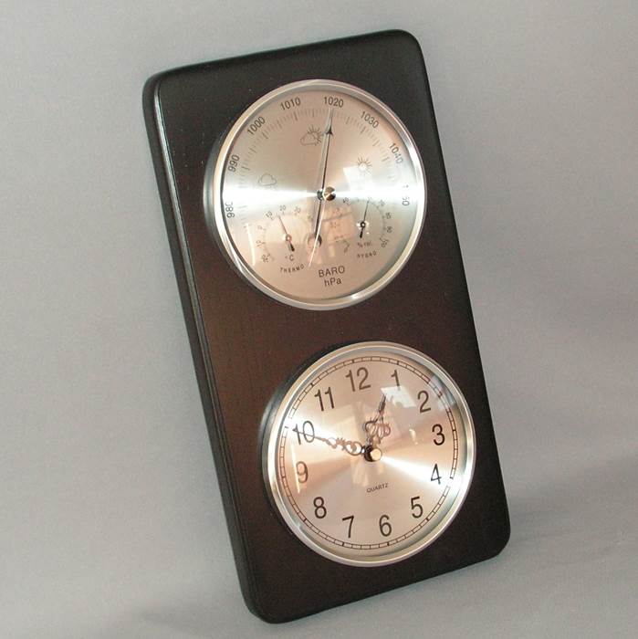 Barometer/Hygrometer/Thermometer and Clock (Black Stain)