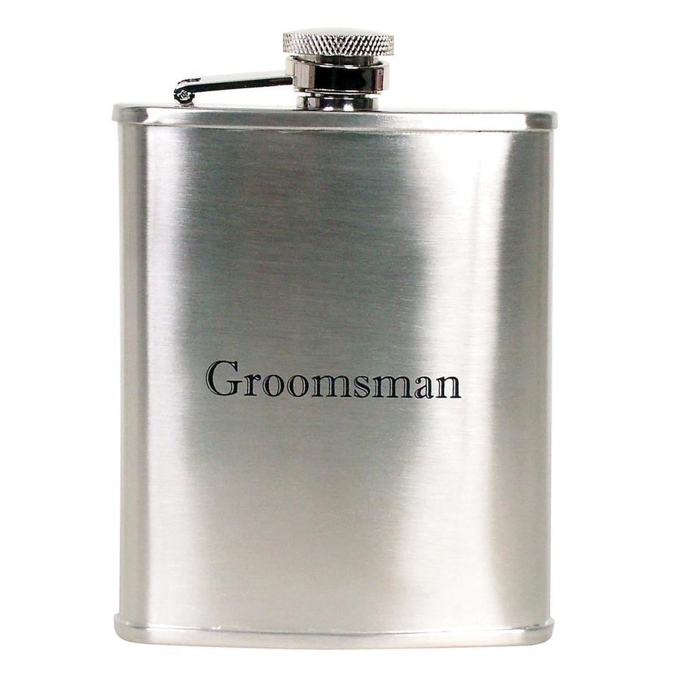 Hip Flask Coyote Polished Chrome Engraved 'Groomsman' 6 oz
