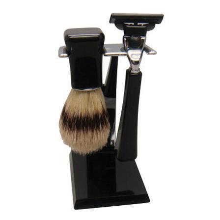 Comoy 3087 Mach 3 Shave Set Bristle - Black